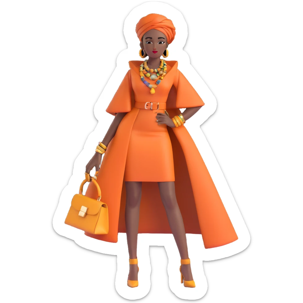 Chic African woman in high fashion outfit, elegant accessories, and contemporary urban style sticker