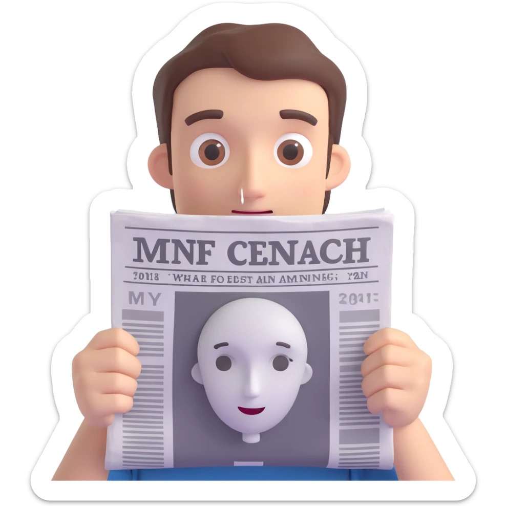 a person holding a newspaper up to their face as if reading, only hands and newspaper visible, 3d animation style, soft lighting sticker
