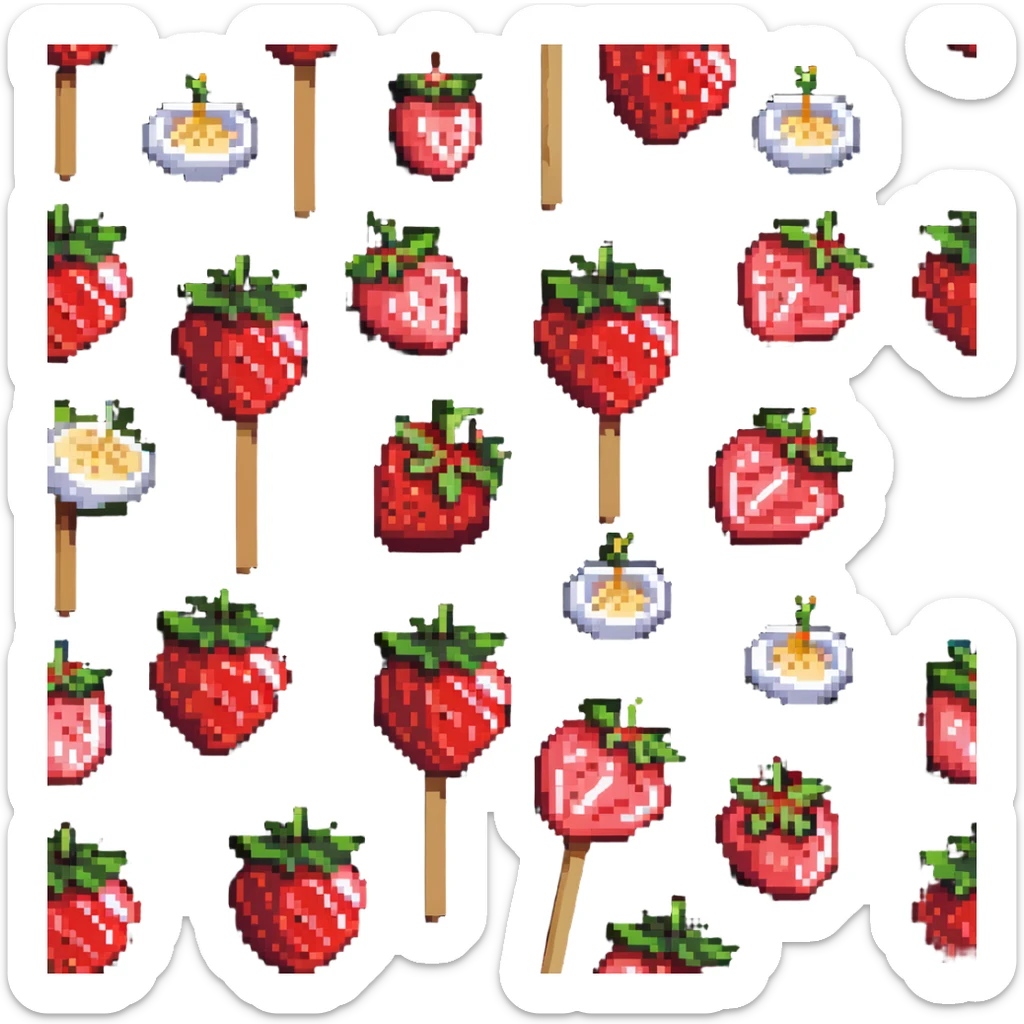 strawberry tanghulu on a wooden stick with shiny sugar coating sticker