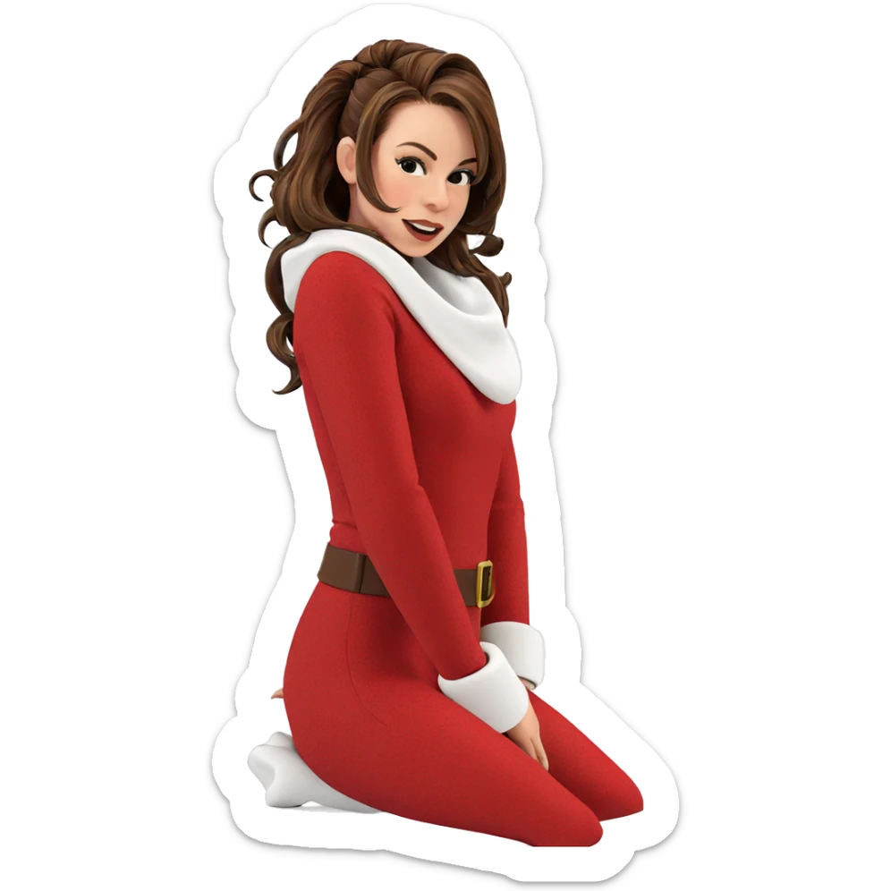 santa girl in brown hair sticker
