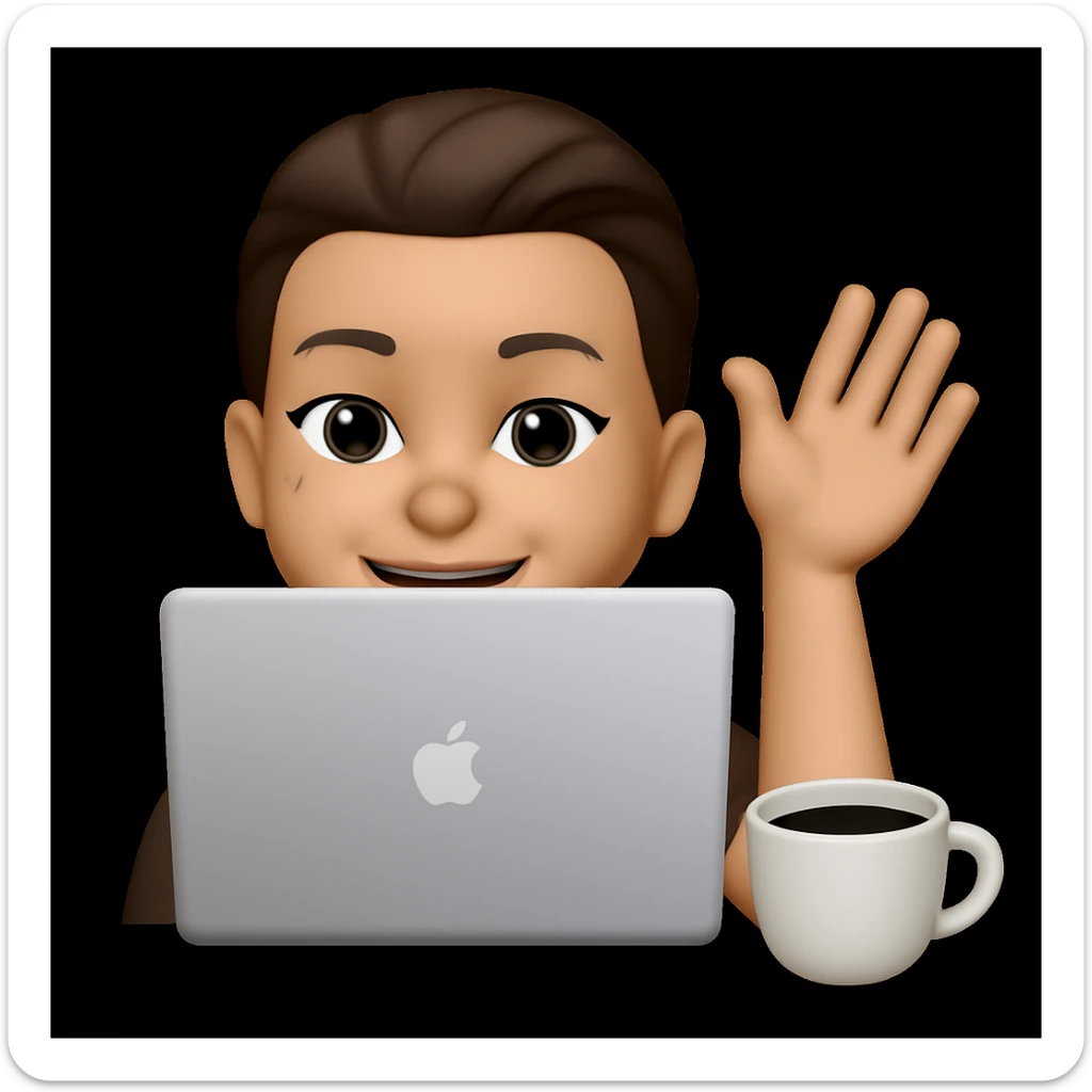 This woman waves her left hand and a coffee cup stands on the table in front of the laptop, keep the original style sticker