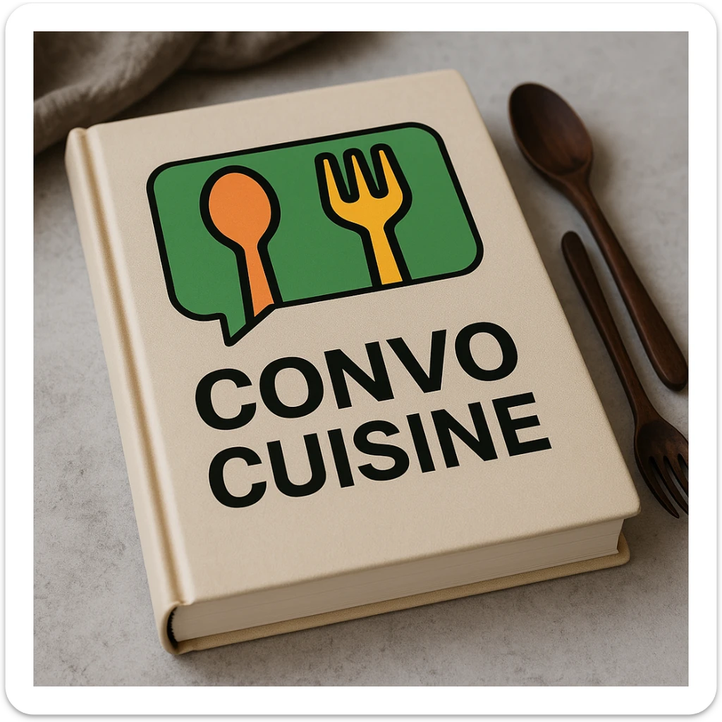 Place the green modern clean food-inspired logo prominently and clearly on a cookbook background, ensuring the logo stands out and is easily visible. sticker