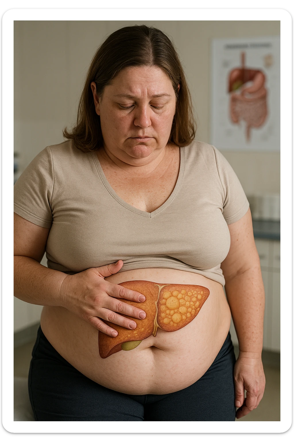 donna con fegato grasso immagine realistica sticker