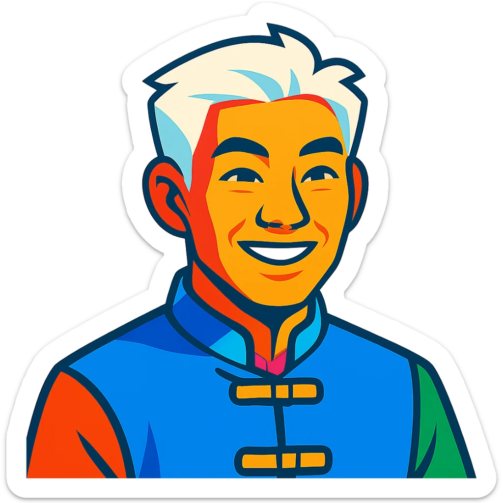 white haired handsome Chinese man in vibrant toon style, colorful and lively sticker