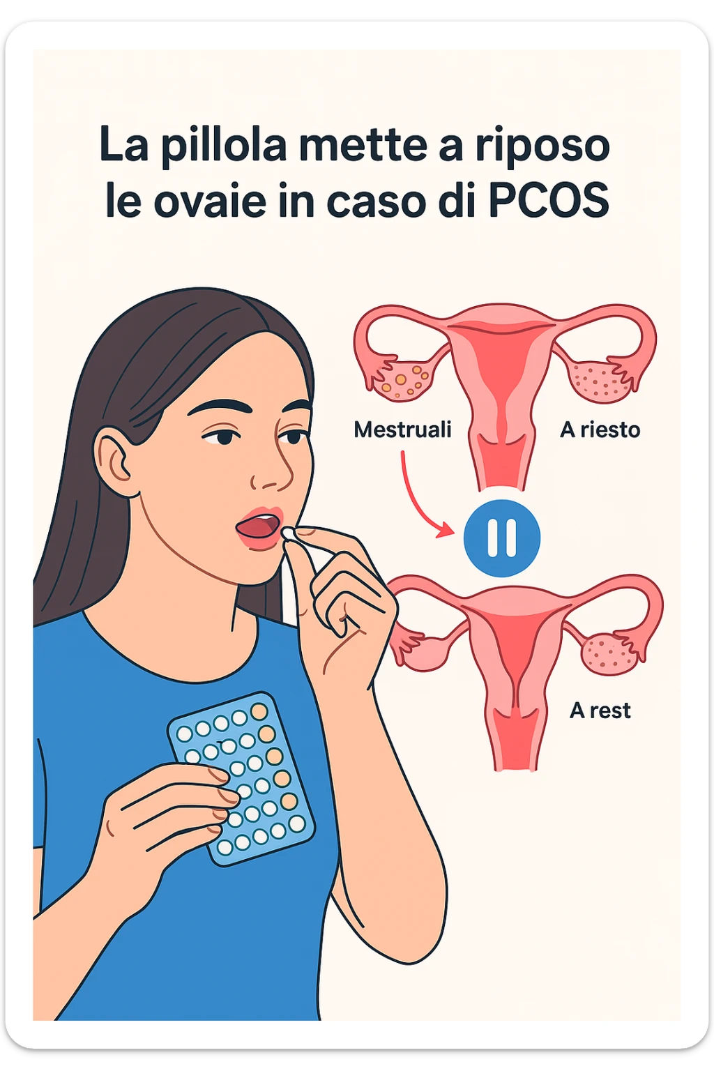 Donna con pcos che prende la pillola, e la pillola mette a riposo le ovaie in italiano sticker
