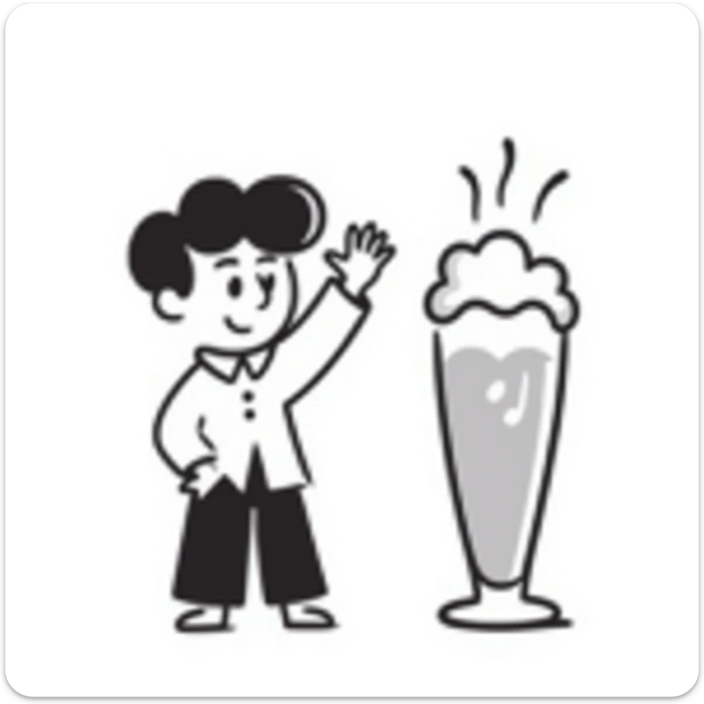 hand-drawn doodle of a beer glass and a friendly waving character, simple and playful sticker