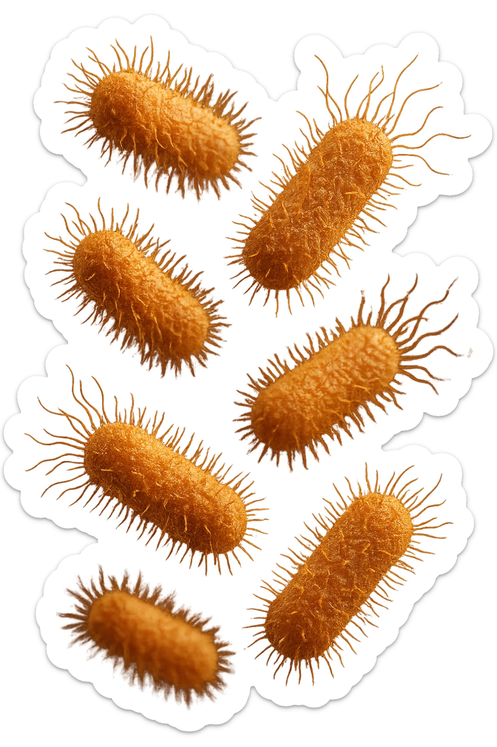 6 batteri intestinali iperrealistici sul bordeaux fluttuano in aria, iperrealistico 4k sticker