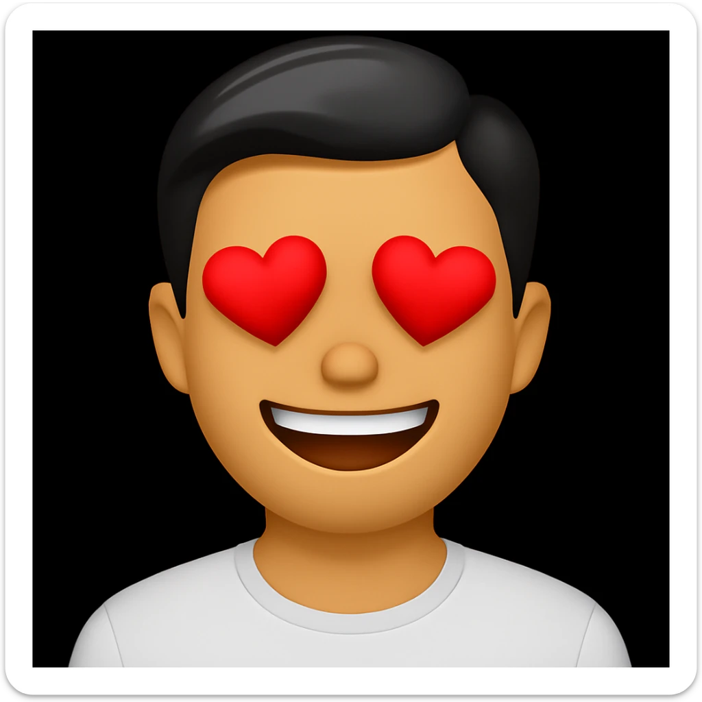 Edit the face of the character in the original emoji style to look in love, with heart eyes and a big smile. Maintain the style and colors consistent with the original emoji. sticker