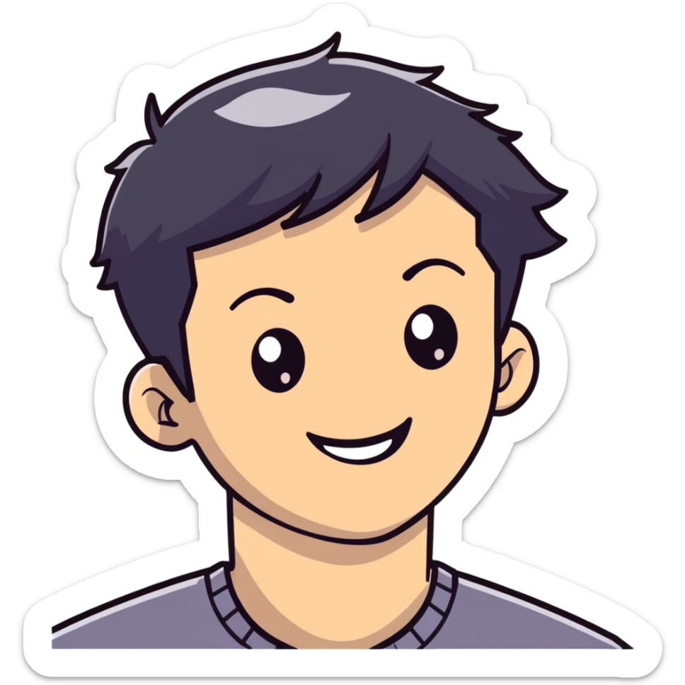 Short black haired male winking with a big smile, young man with short black hair winking one eye and smiling happily sticker