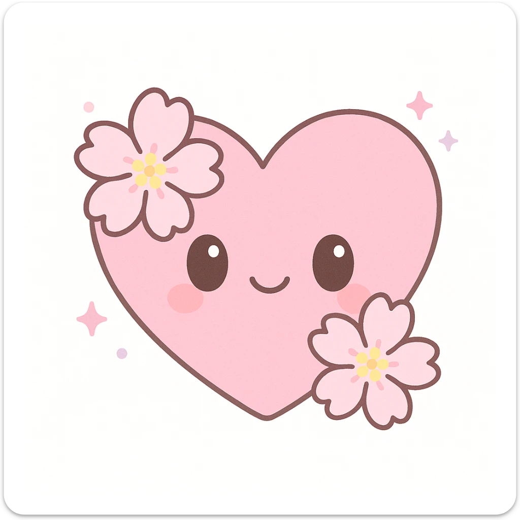 pink heart with sakura flowers, kawaii style, adorable and charming sticker