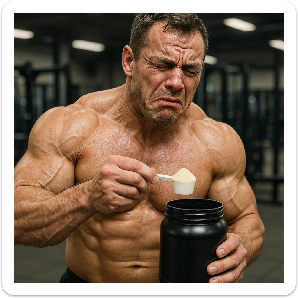  bodybuilder che fa dosaggi a caso, e quindi sta male, iper realistica sticker