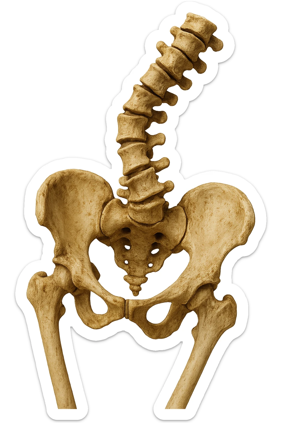 OSSA DI UN BACINO UMANO STORTO CON SPINA DORSALE STORTA, IPERREALISTICO 4K sticker