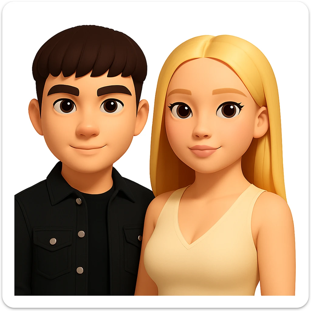 Slightly increase the volume of the upper body of the girl and turn her to face forward, maintaining the look and feel of the 3D emoji style. Transparent background. sticker