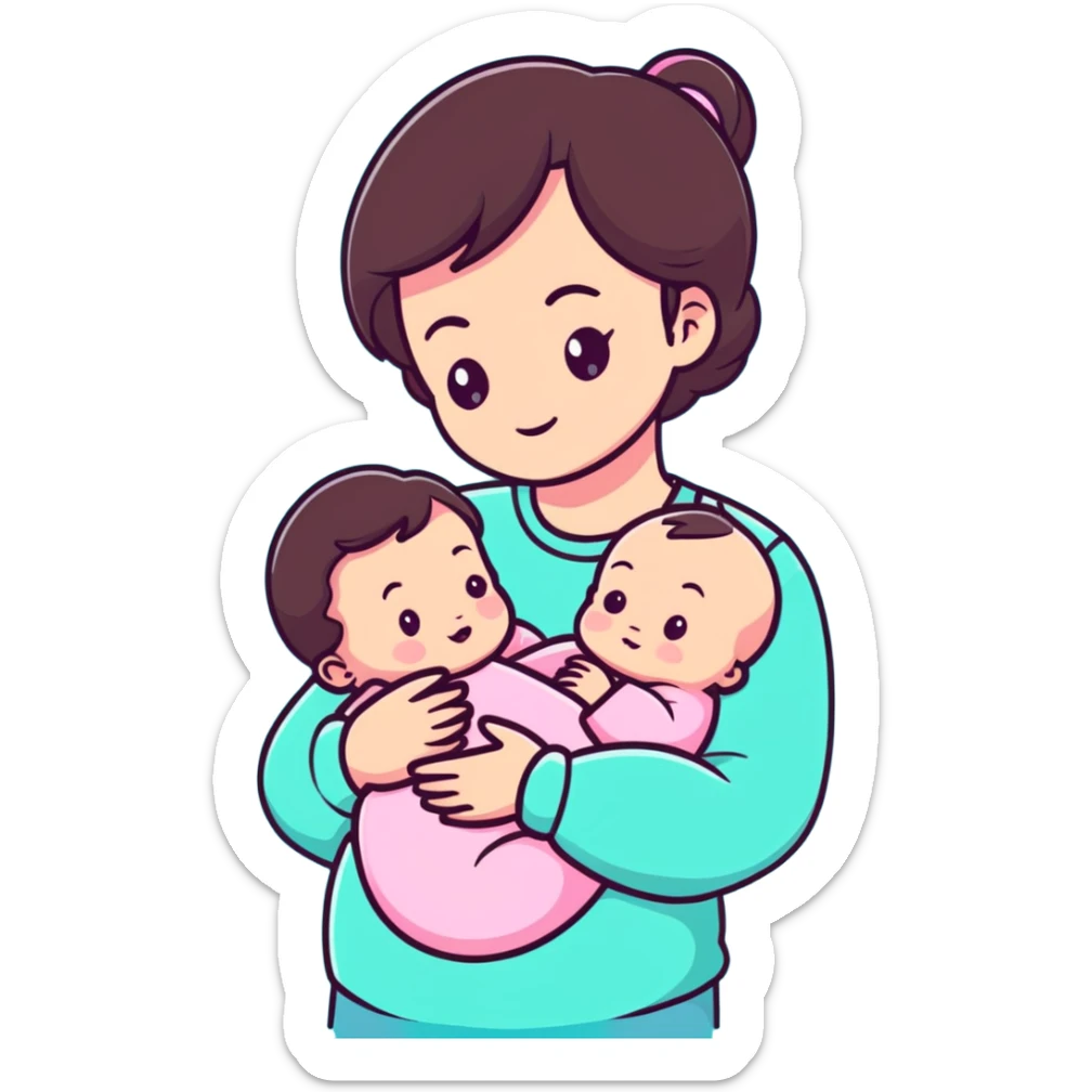 brunette mom cuddling baby with pastel pink clothing and accessories sticker