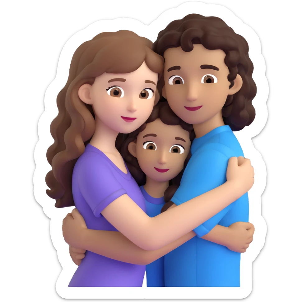 girl with long light brown hair and pale skin hugging a boy with black curly hair and tanned skin sticker