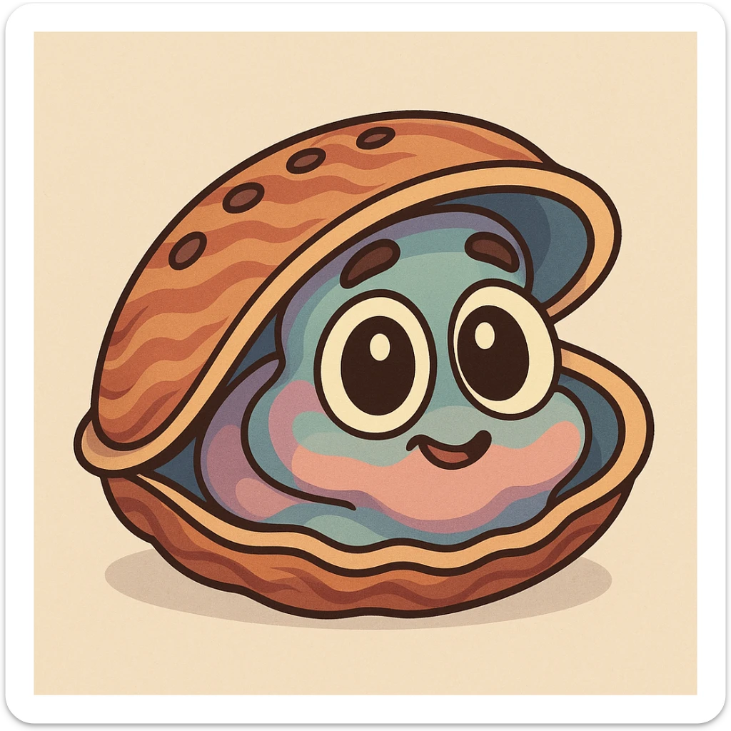stylized cartoon abalone with big eyes, cute and colorful sticker
