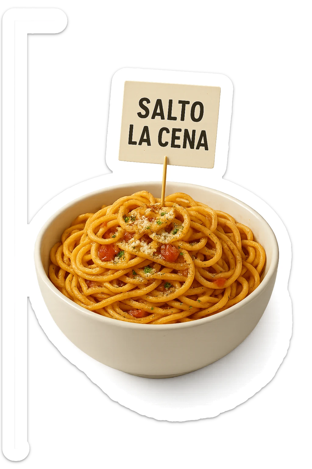 BOWL DI PASTA CON CARTELLO CON LA SCRITTA "SALTO LA CENA",  iperrealistico 4k sticker
