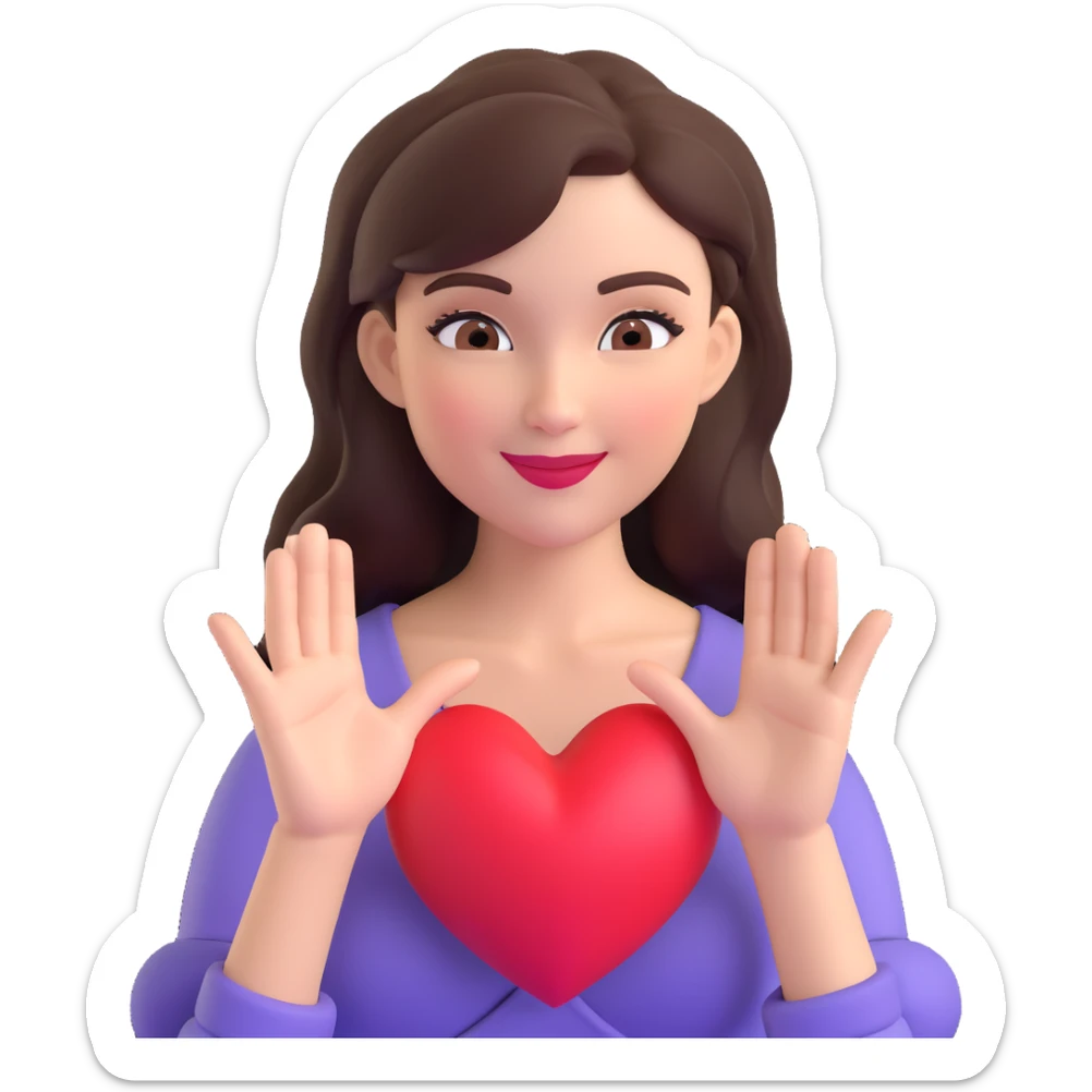 Naked beautiful femme fatale brunette winks and shows a "heart" gesture sticker