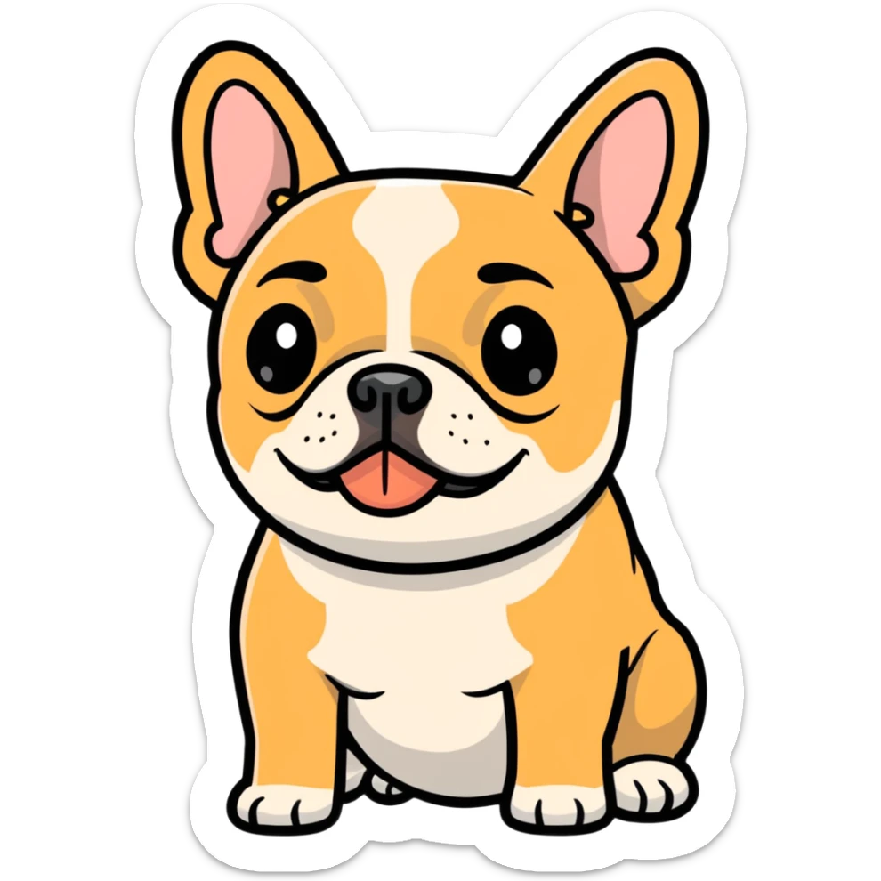 tan French bulldog face, no body, close-up portrait sticker