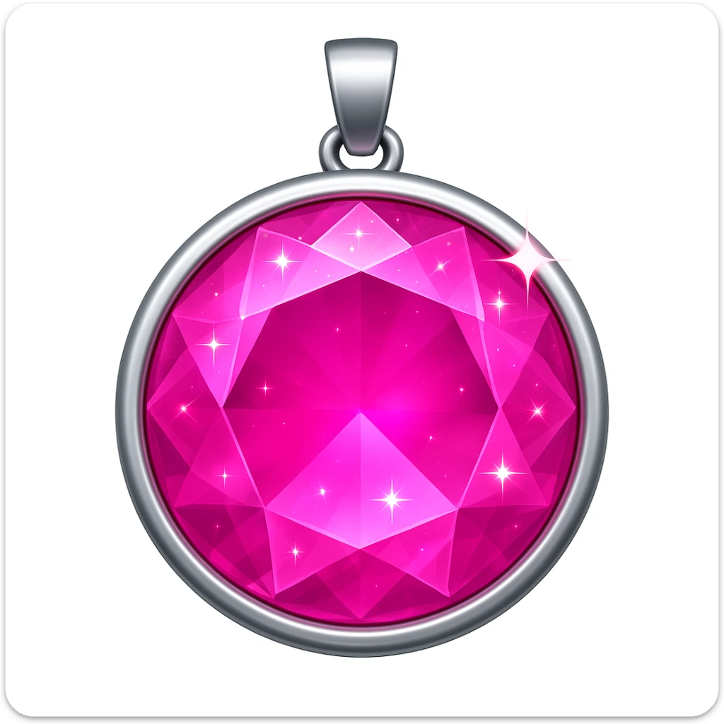 Add a pink hue and extra sparkle to the purple sugilite holographic gem charm with silver metal frame, keep emoji style, no gemstone accents sticker