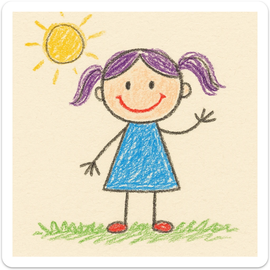 a cute girl, children doodle style sticker