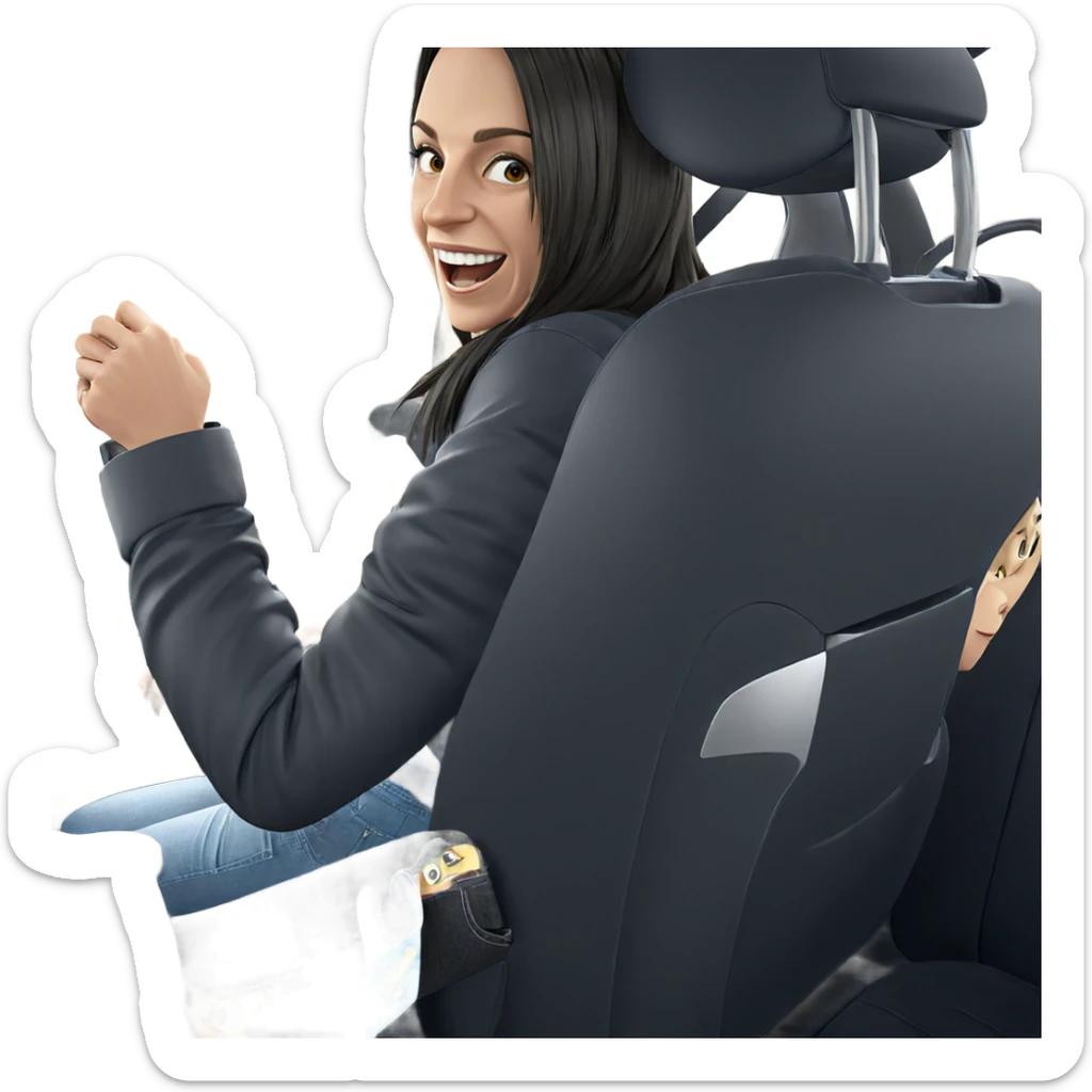 smiling girl in car interior sticker