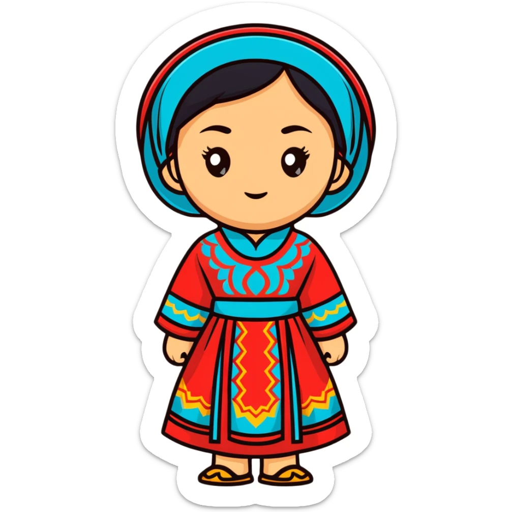 Happy Kazakh girl in colorful traditional dress sticker