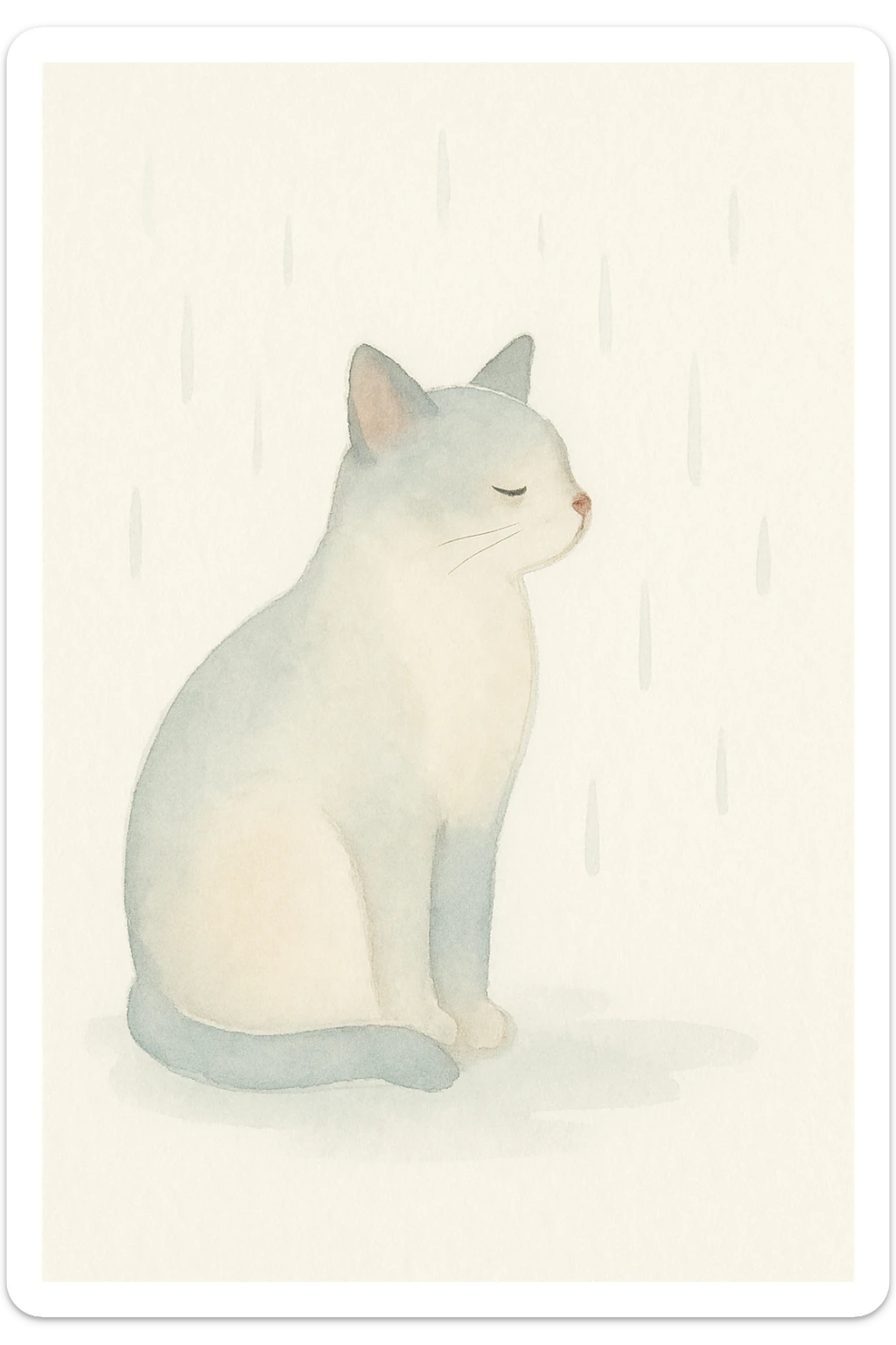 a cat sitting in the rain, watercolor style, delicate brush strokes, soft colors, wet environment sticker