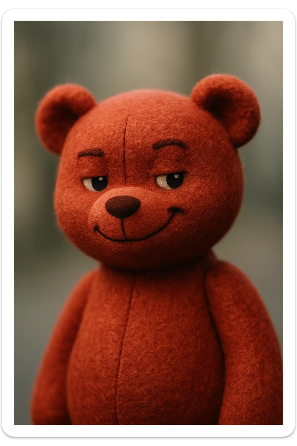 red teddy bear smirking, soft and plushy look sticker