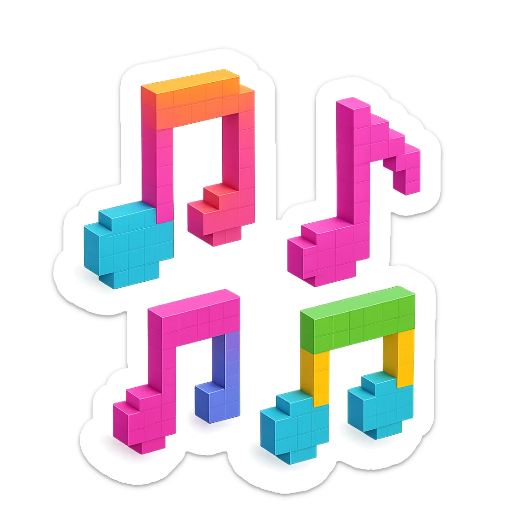 detailed and intricate voxel-style musical notes sticker