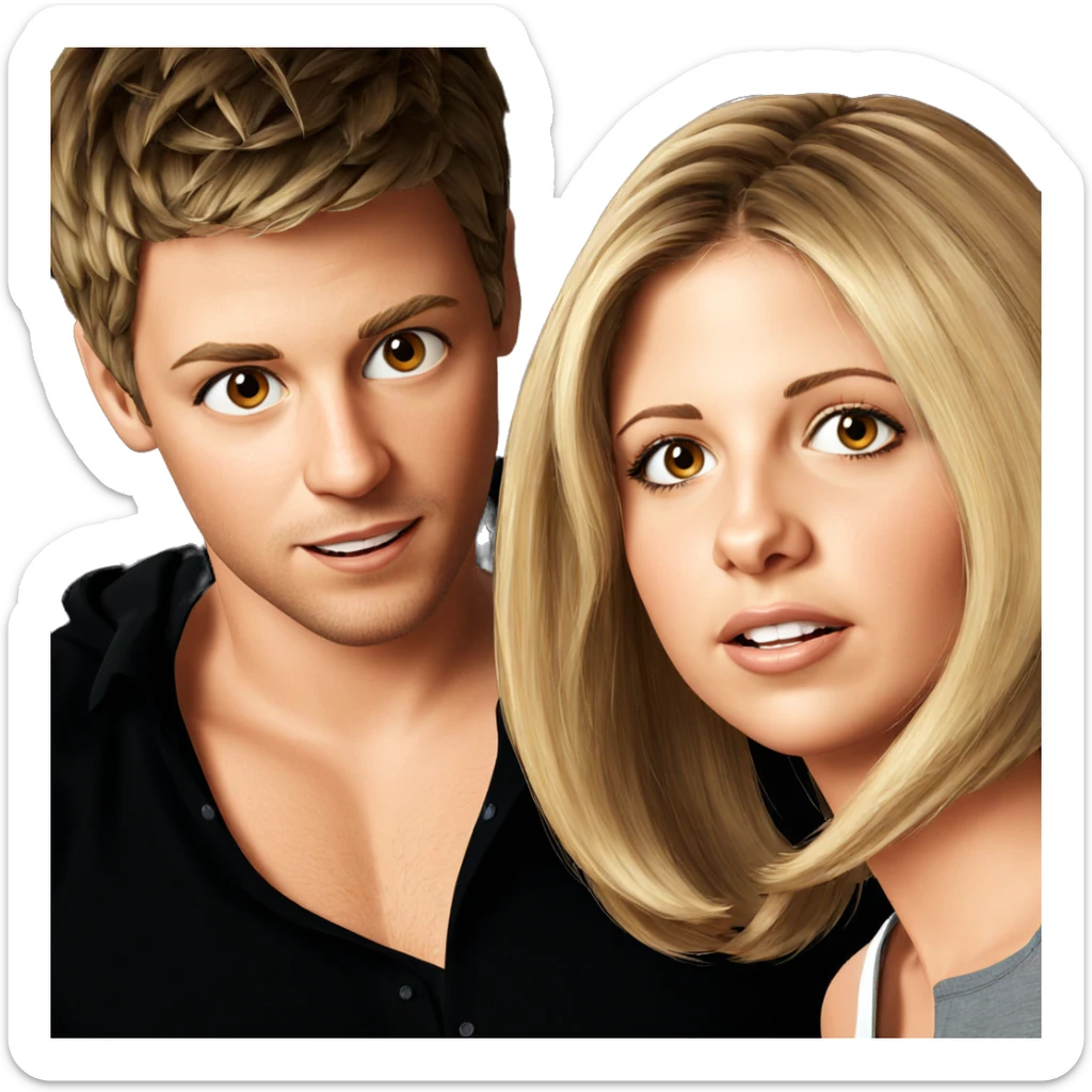 blonde and brown haired duo sticker
