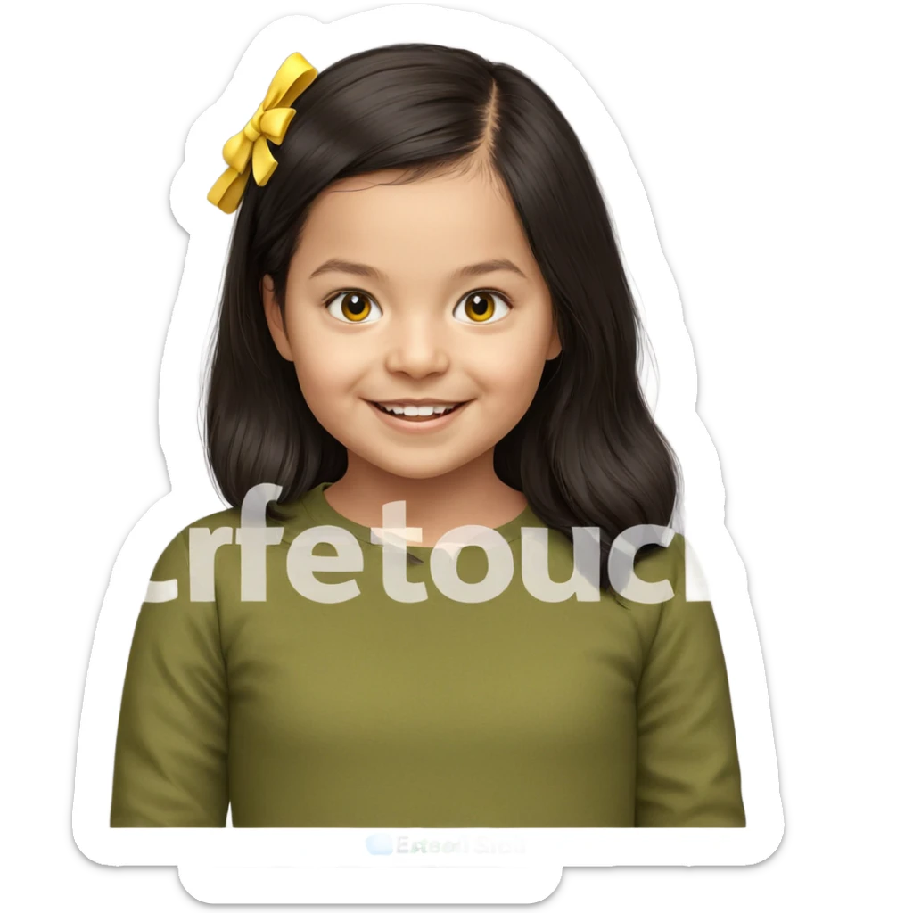 smiling girl with yellow bow sticker