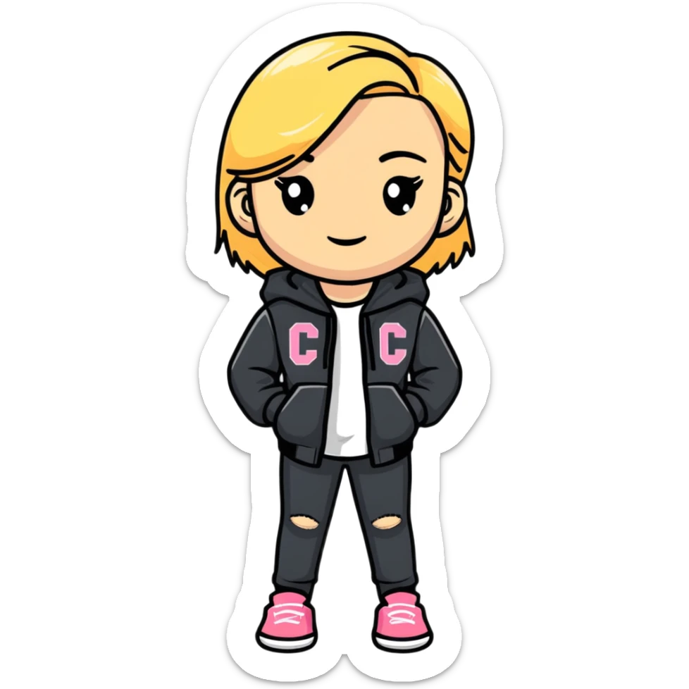 Full body white teenage girl with blonde hair, choni style with urban clothes sticker