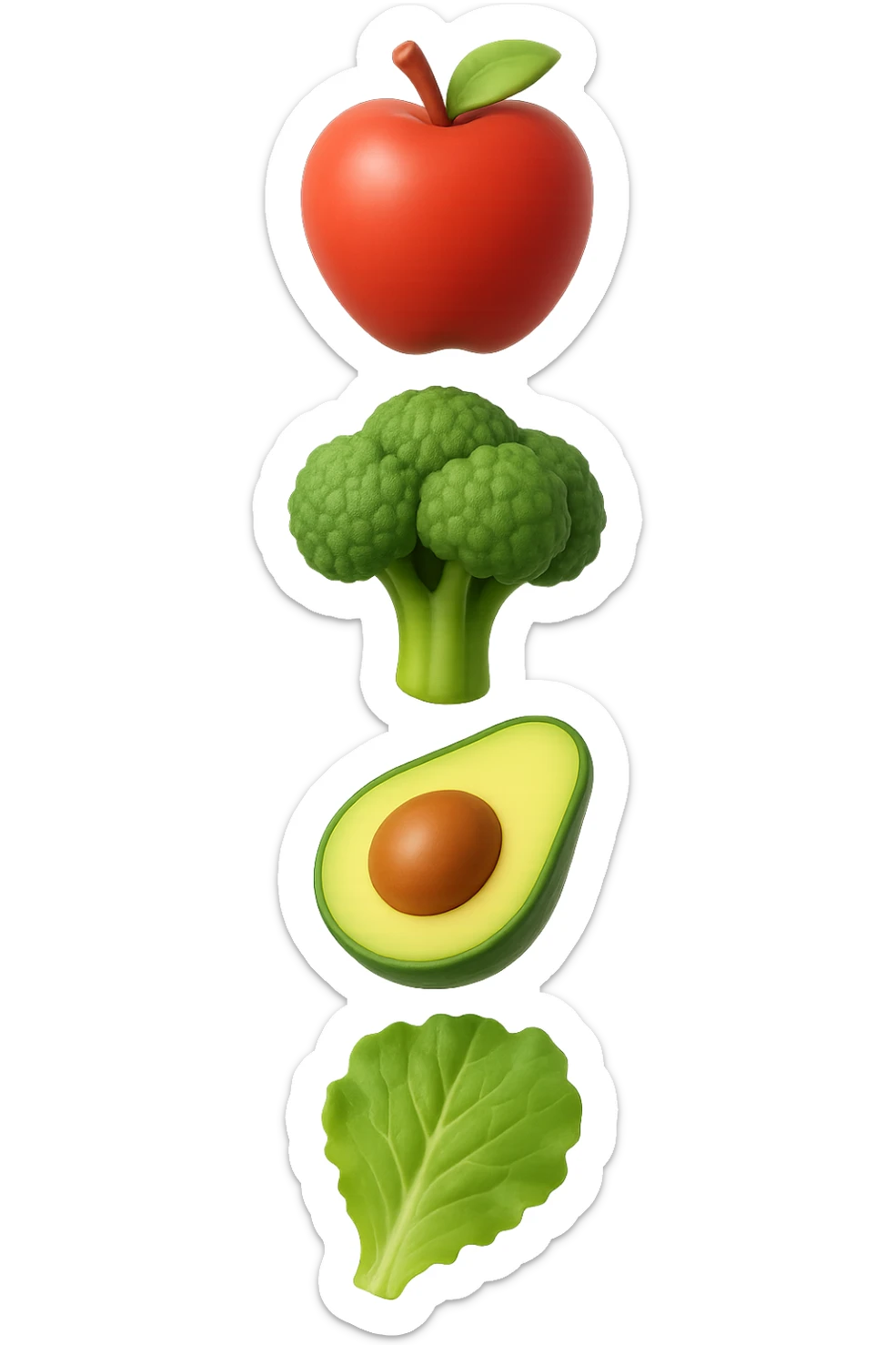 emoji stile iphone in 3d di cibo sano che fluttua in aria vericalmente, iperrealistico 4k sticker