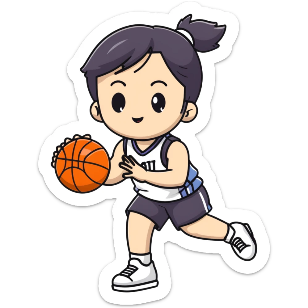 Cute Japanese high school girl playing basketball in gym clothes sticker