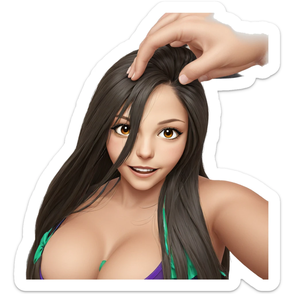 smiling girl with long hair sticker