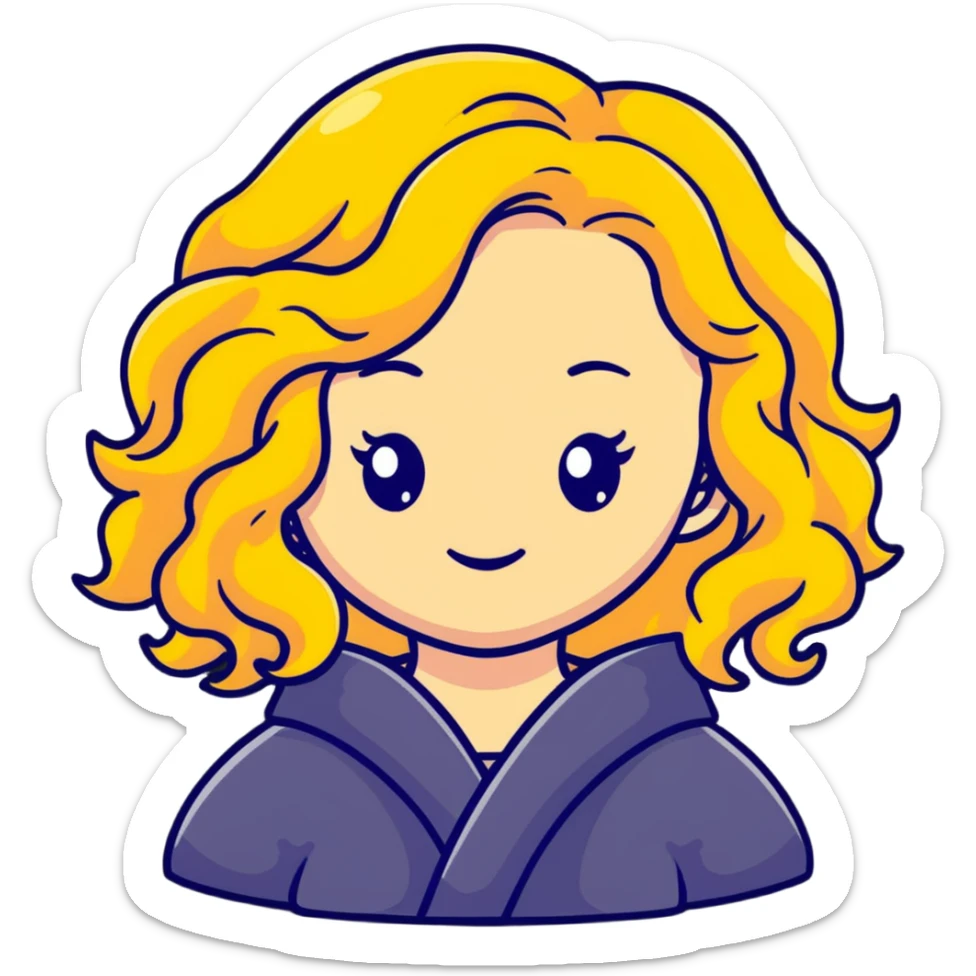 Cute Japanese girl with golden big curly wavy hair sticker
