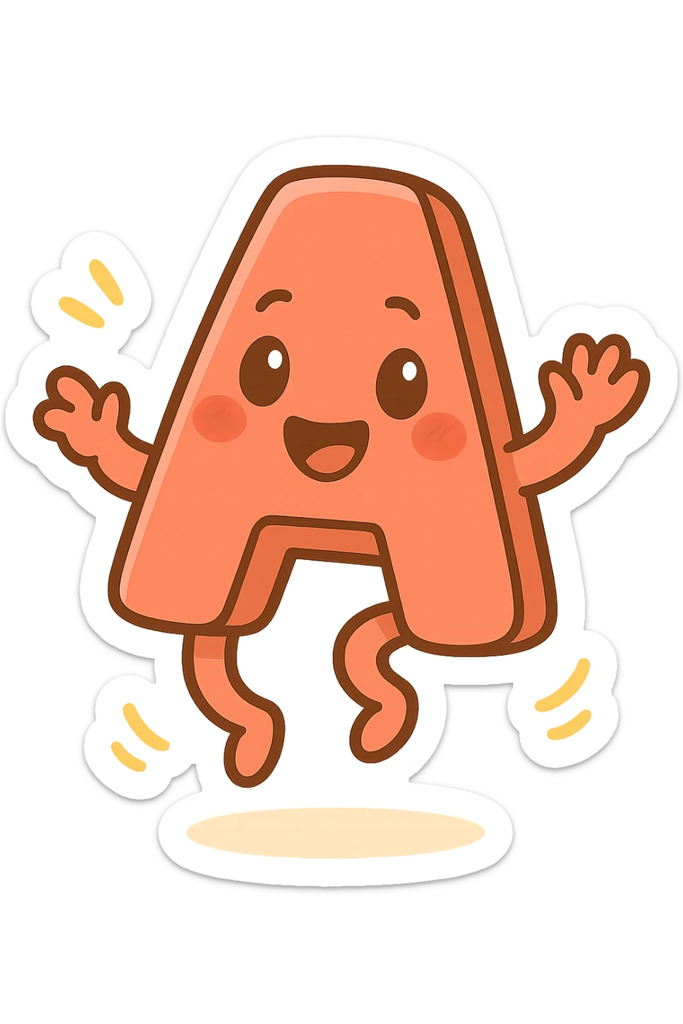 Add a jumping animation to the letter A, preserving the cartoonish style with bright colors and a transparent background. sticker