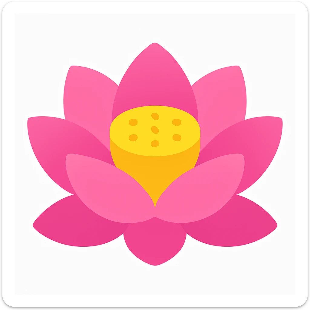 Simplify the pink lotus flower by reducing the number of petals, in a style resembling emoji style with simple shapes and colors. sticker