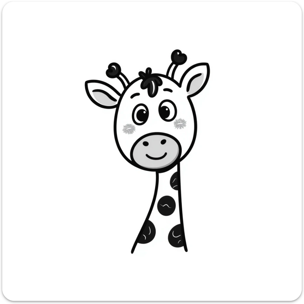 An adorable, blushing giraffe emoji with big, sparkly eyes, a shy smile, and exaggerated rosy cheeks. The design should be ultra-cute, with a rounded face and tiny features. Ideal for 'aww' or 'thanks' reactions in chat. sticker