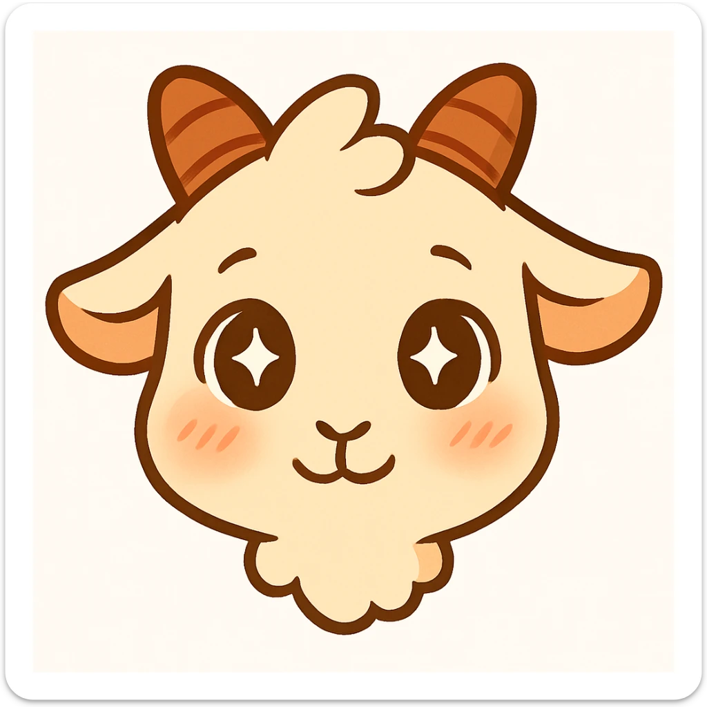 Edit the image to change the mouth to a small, shy smile instead of a frown, keeping the shy and bashful expression with shining, sparkling eyes and slight blush. Maintain the simple, clean style and white background, designed for a small emote. sticker