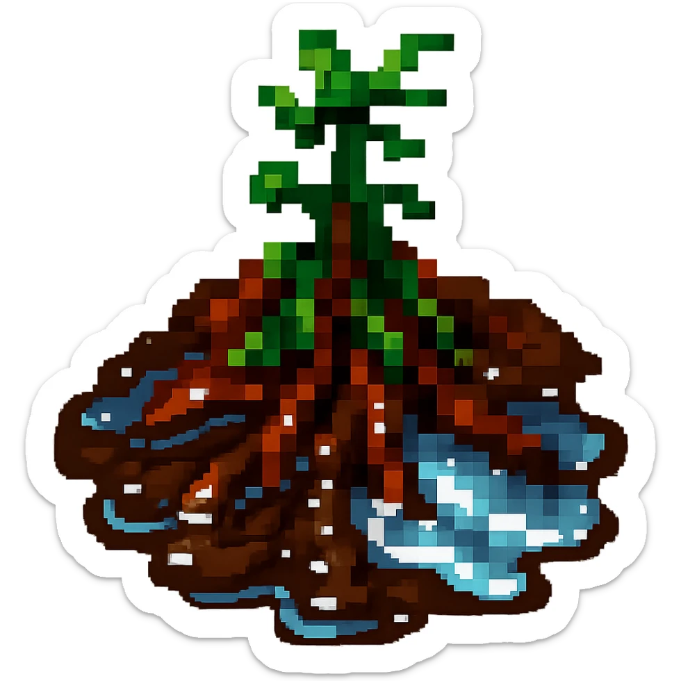 Make the wet soil look even wetter with puddles and shine, keeping the pixel art style look intact. sticker