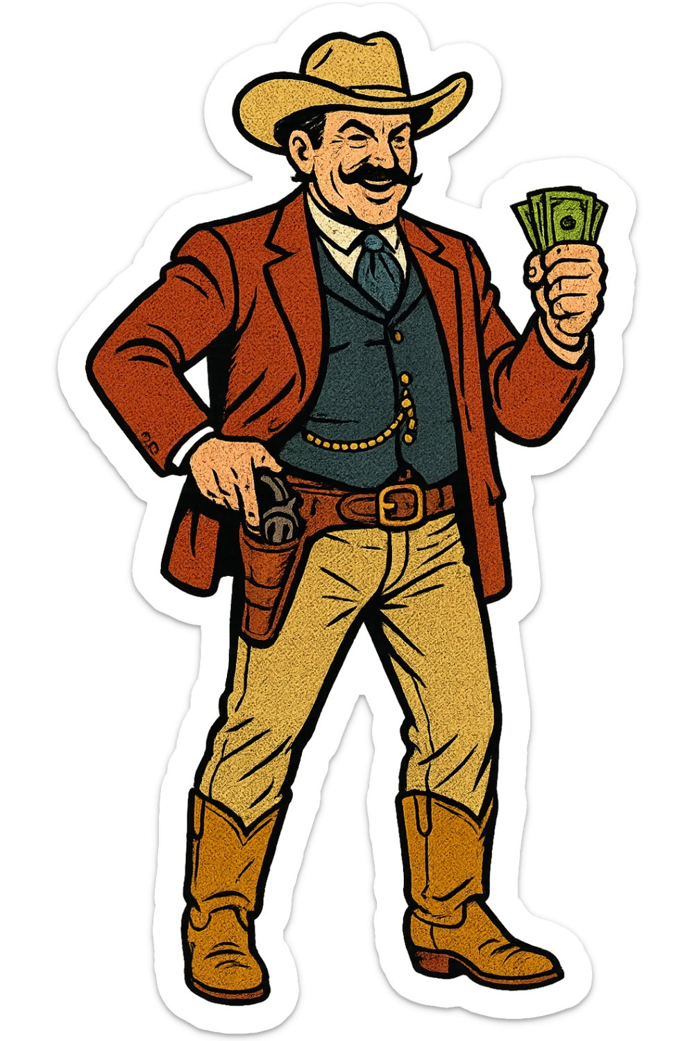 The full body of a wealthy cattle baron cowboy from the American West in the 1860s.  sticker