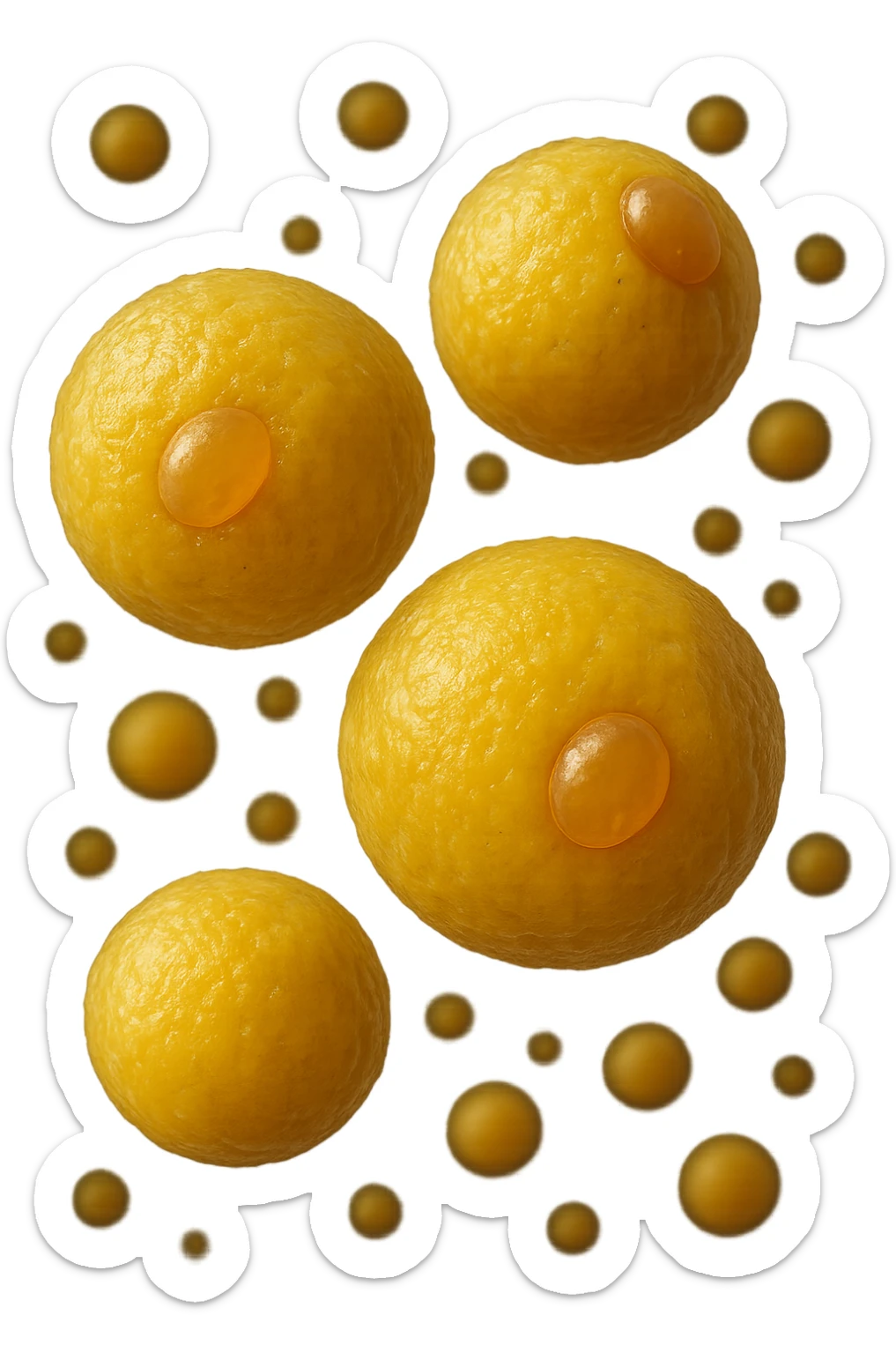 cellule di grasso anatomiche gialle realistiche umane fluttuano in aria, iperrealistico 4k sticker