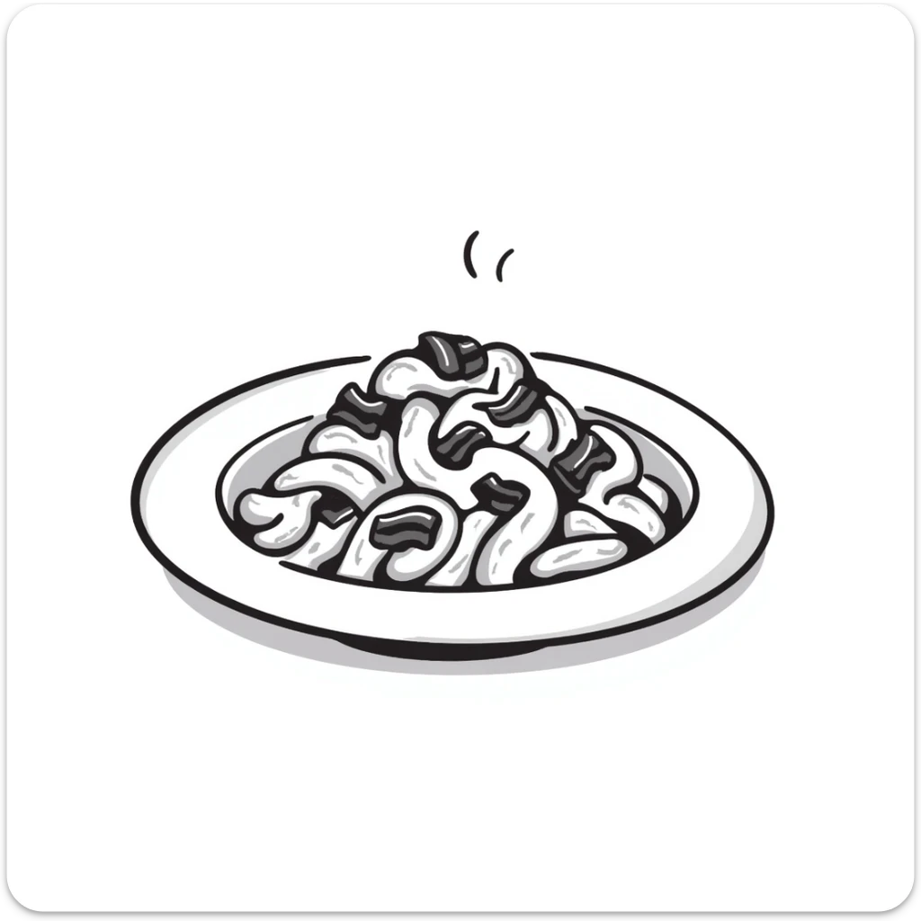 A plate of risoni, topped with small pieces of bacon with cream sticker