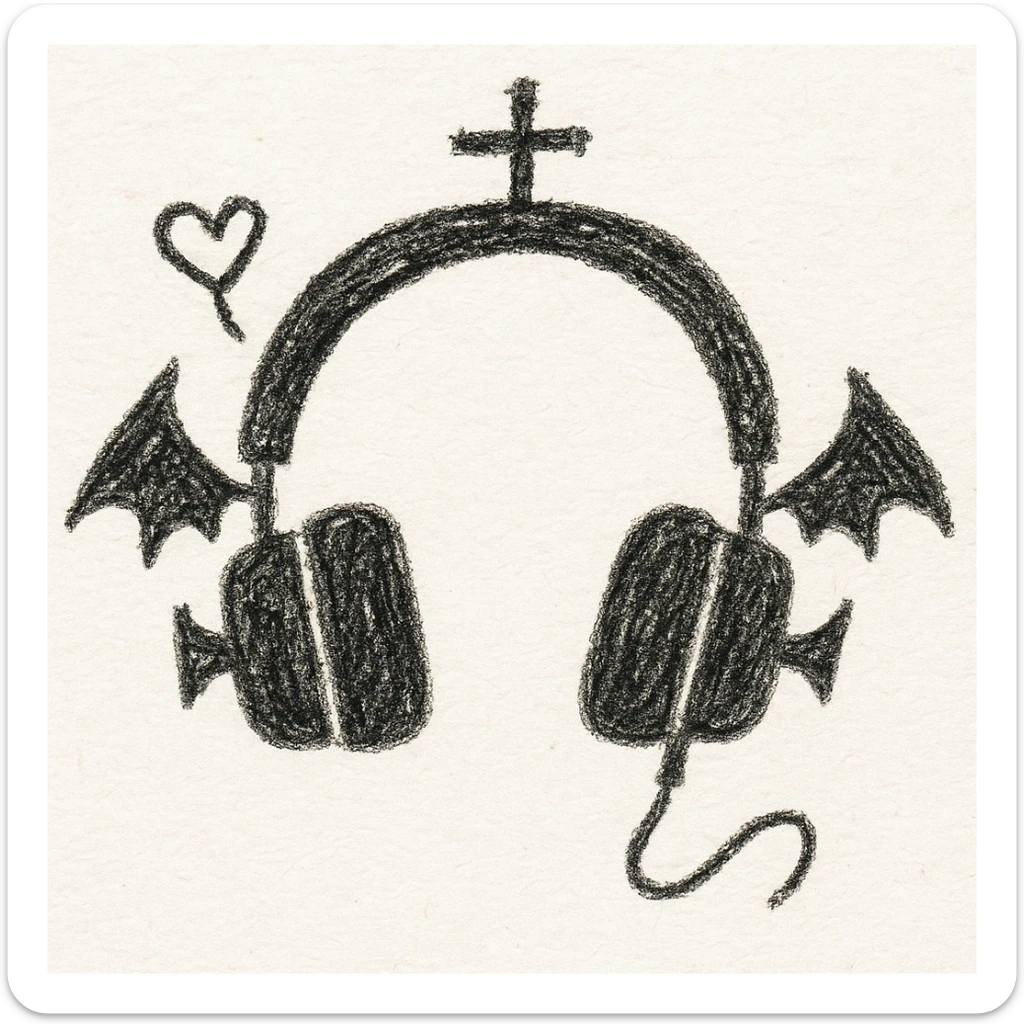 black gothic headphones with playful gothic shapes and simple lines sticker
