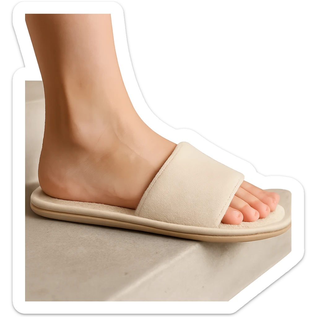 close up of a foot in a slipper on the stairs, transparent background sticker