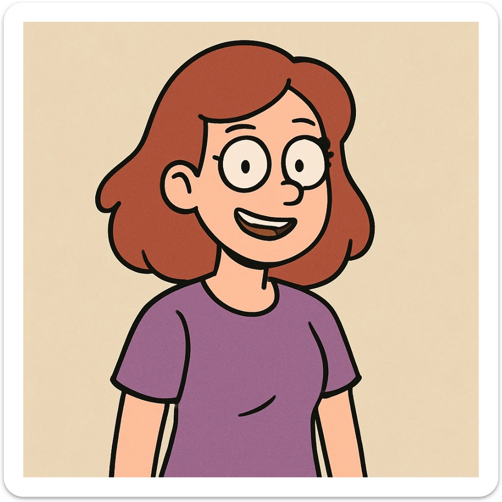 A girl wearing wearing his purple t-shirts sticker