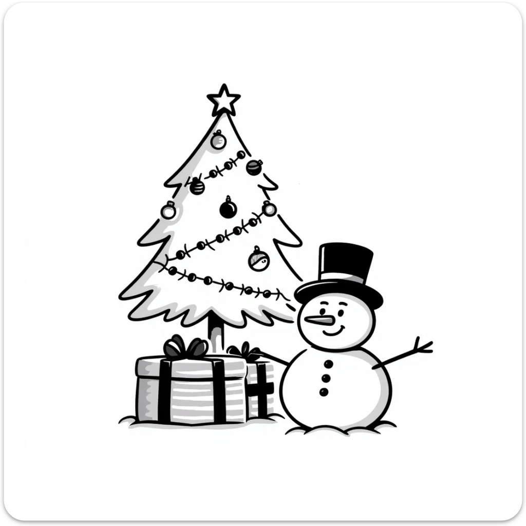 christmas tree, decorations, gifts, snowman, christmas atmosphere emoji set sticker