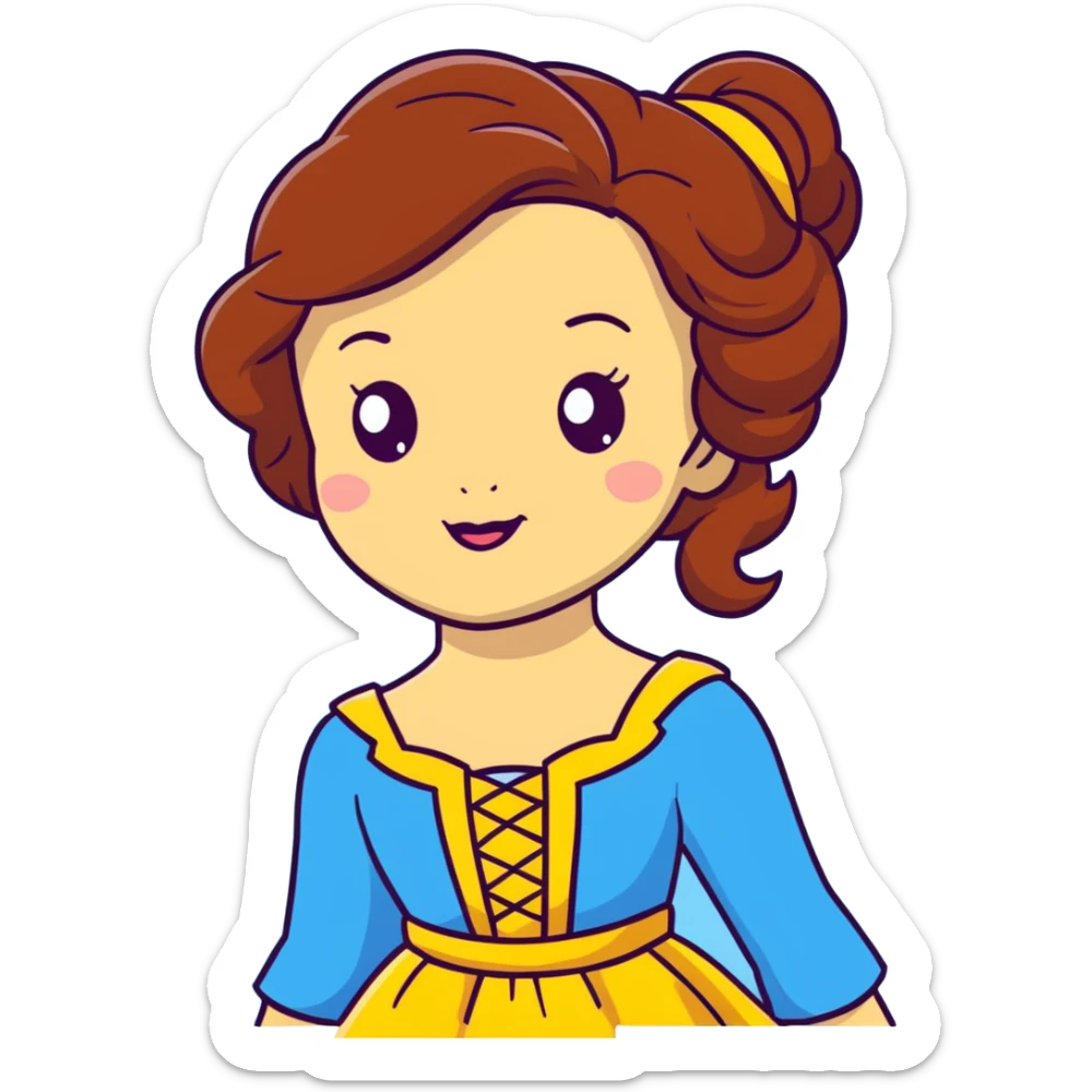 Disney Princess Belle from Beauty and the Beast with brown hair and face with freckles, yellow dress sticker